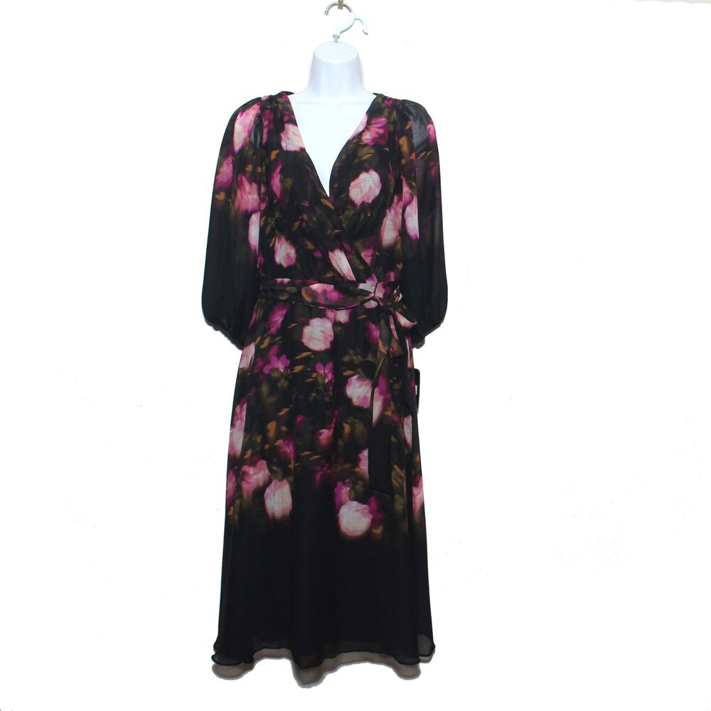 New DKNY Floral Surplice Front Tie Waist Dress Size 4